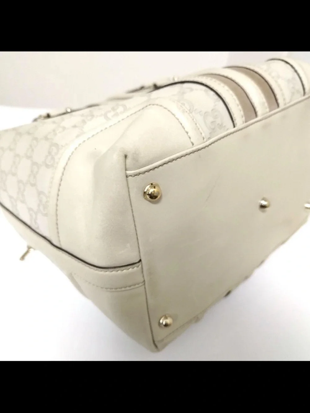 Gucci Cream and Beige Monogram Satchel with Gold Chain